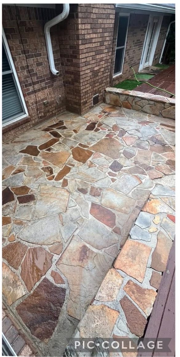 After: Flagstone patio pressure washed